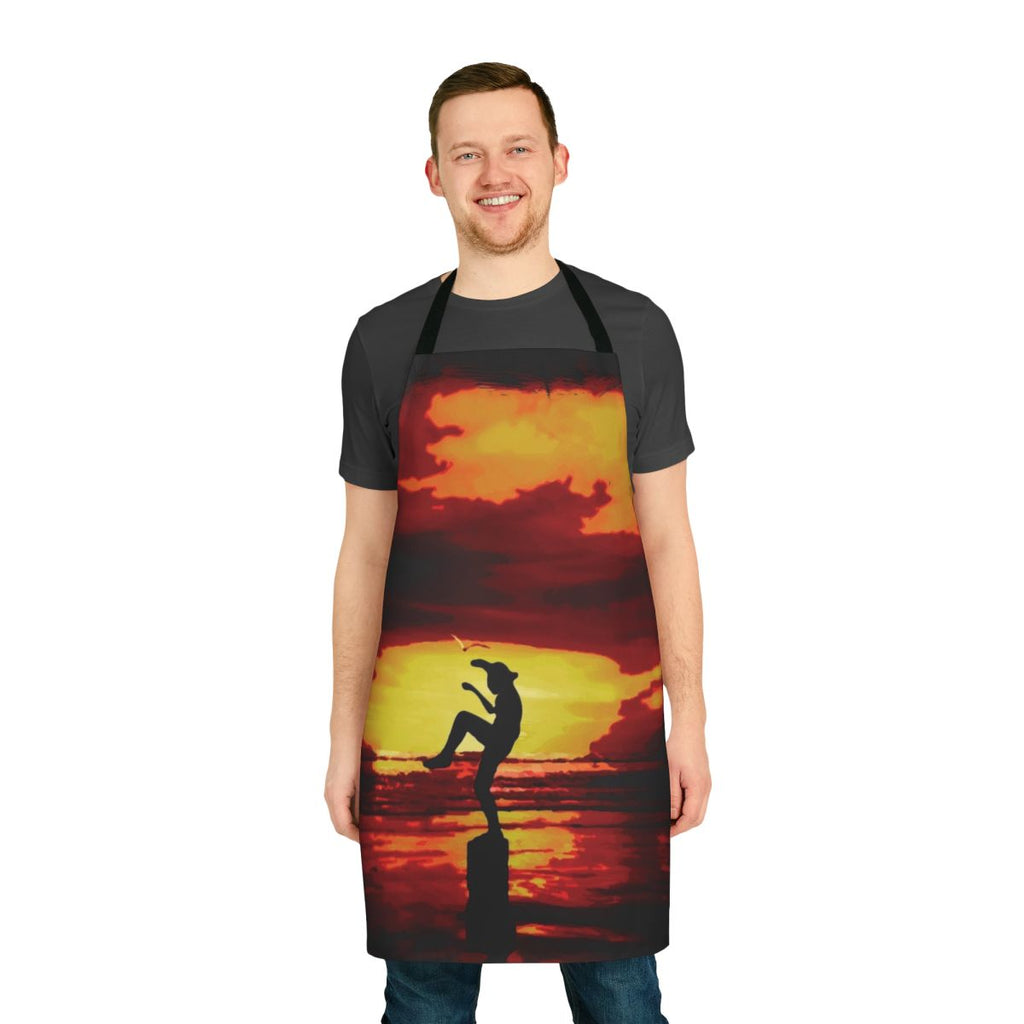 Cooking apron featuring the iconic crane kick scene from the classic 80s film The Karate Kid
