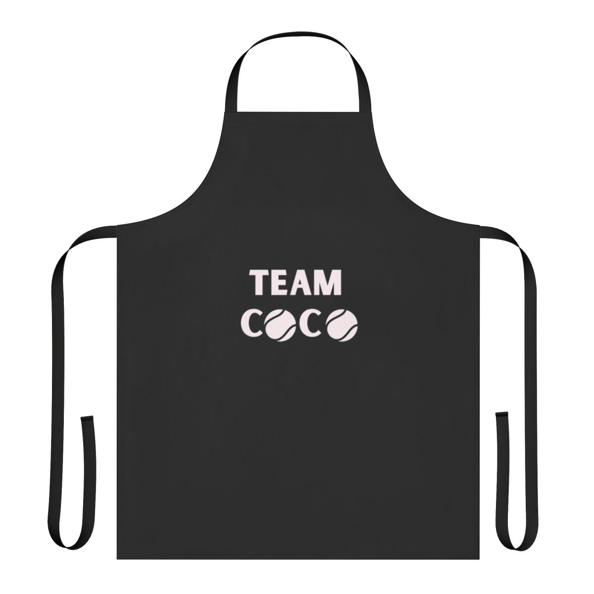Whimsical apron featuring a cartoon-style illustration of a tennis player