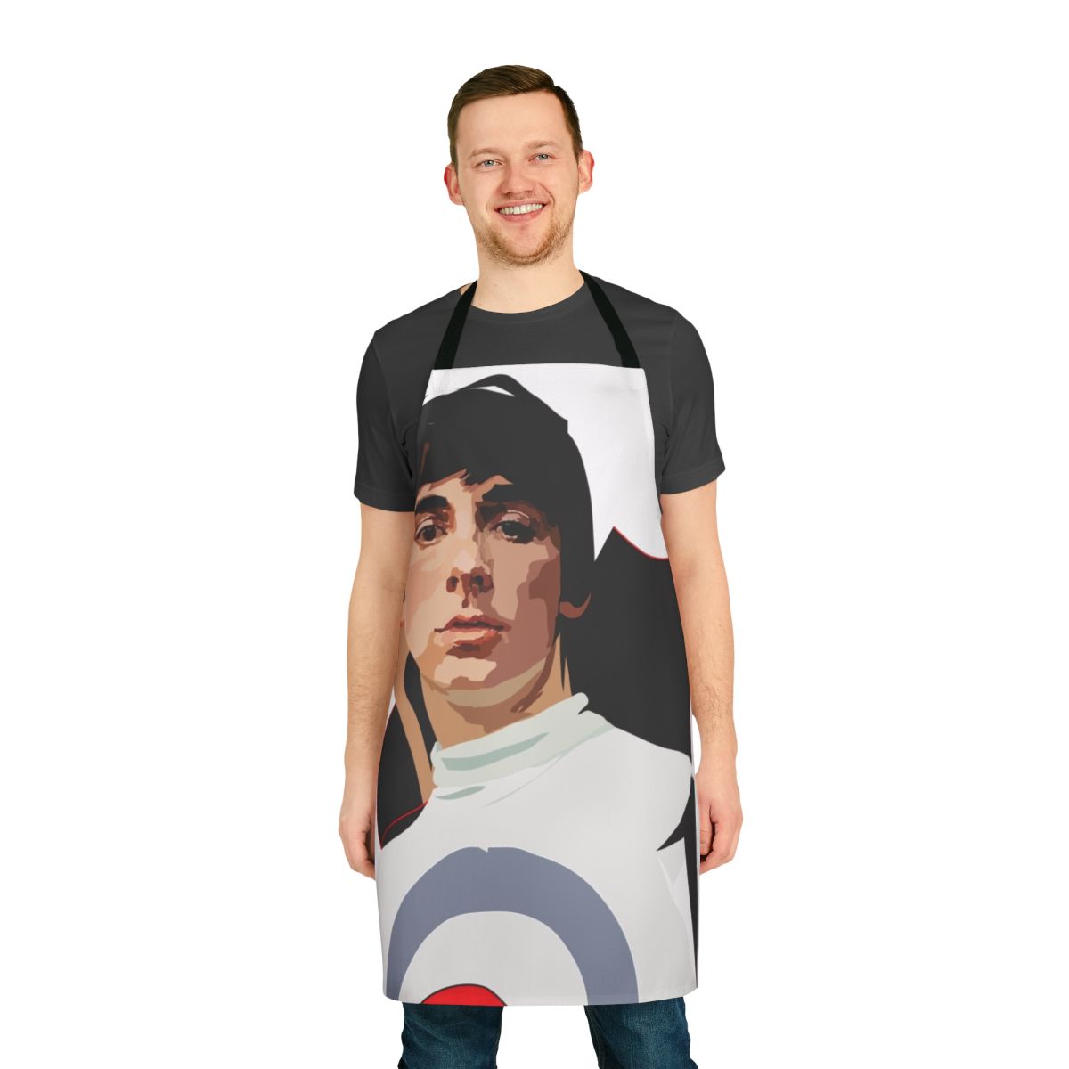 Retro Keith Moon inspired apron featuring the iconic drummer of The Who