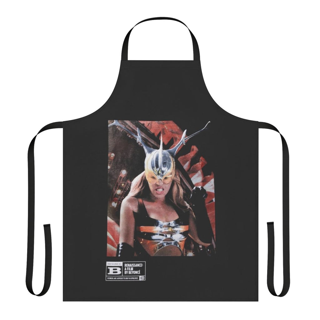 Retro-style kitchen apron featuring Beyonce's Renaissance album artwork and lyrics