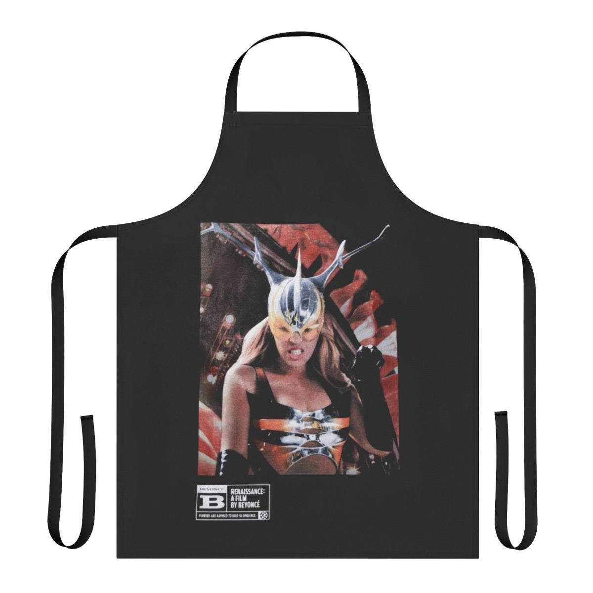 Retro-style kitchen apron featuring Beyonce's Renaissance album artwork and lyrics