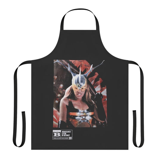 Retro-style kitchen apron featuring Beyonce's Renaissance album artwork and lyrics
