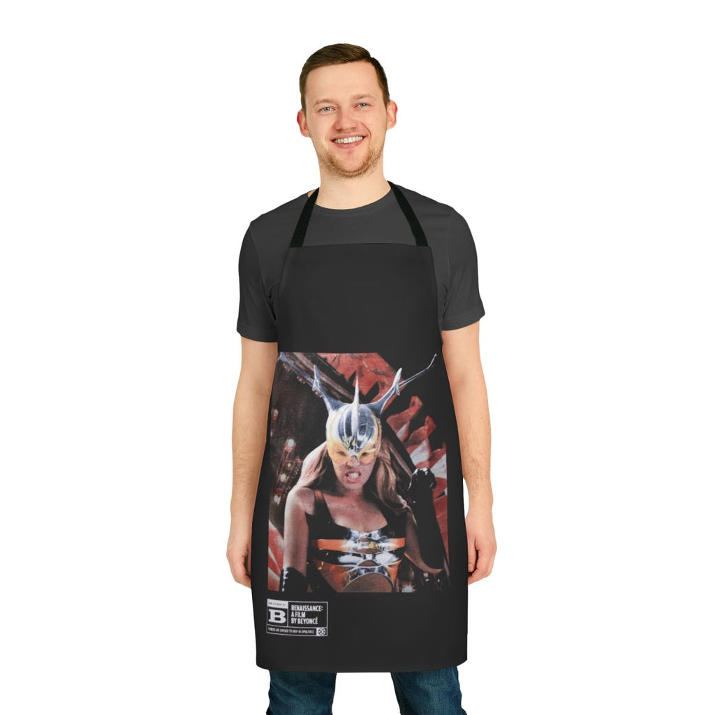 Retro-style kitchen apron featuring Beyonce's Renaissance album artwork and lyrics