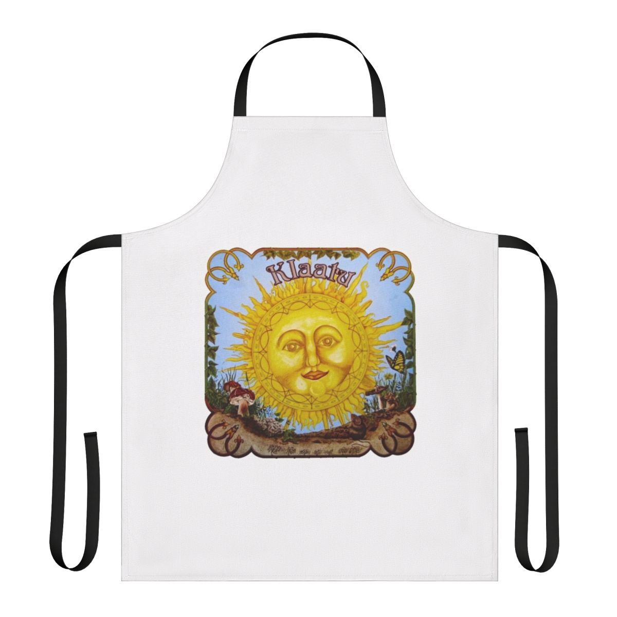 Klaatu-inspired vintage-style apron with psychedelic and progressive rock design