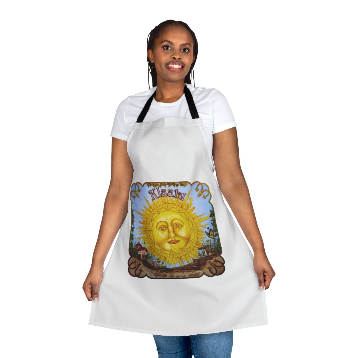 Klaatu-inspired vintage-style apron with psychedelic and progressive rock design