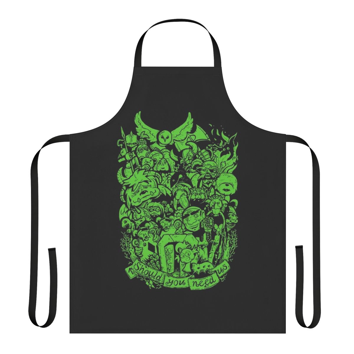 Green apron featuring iconic Labyrinth movie imagery and characters