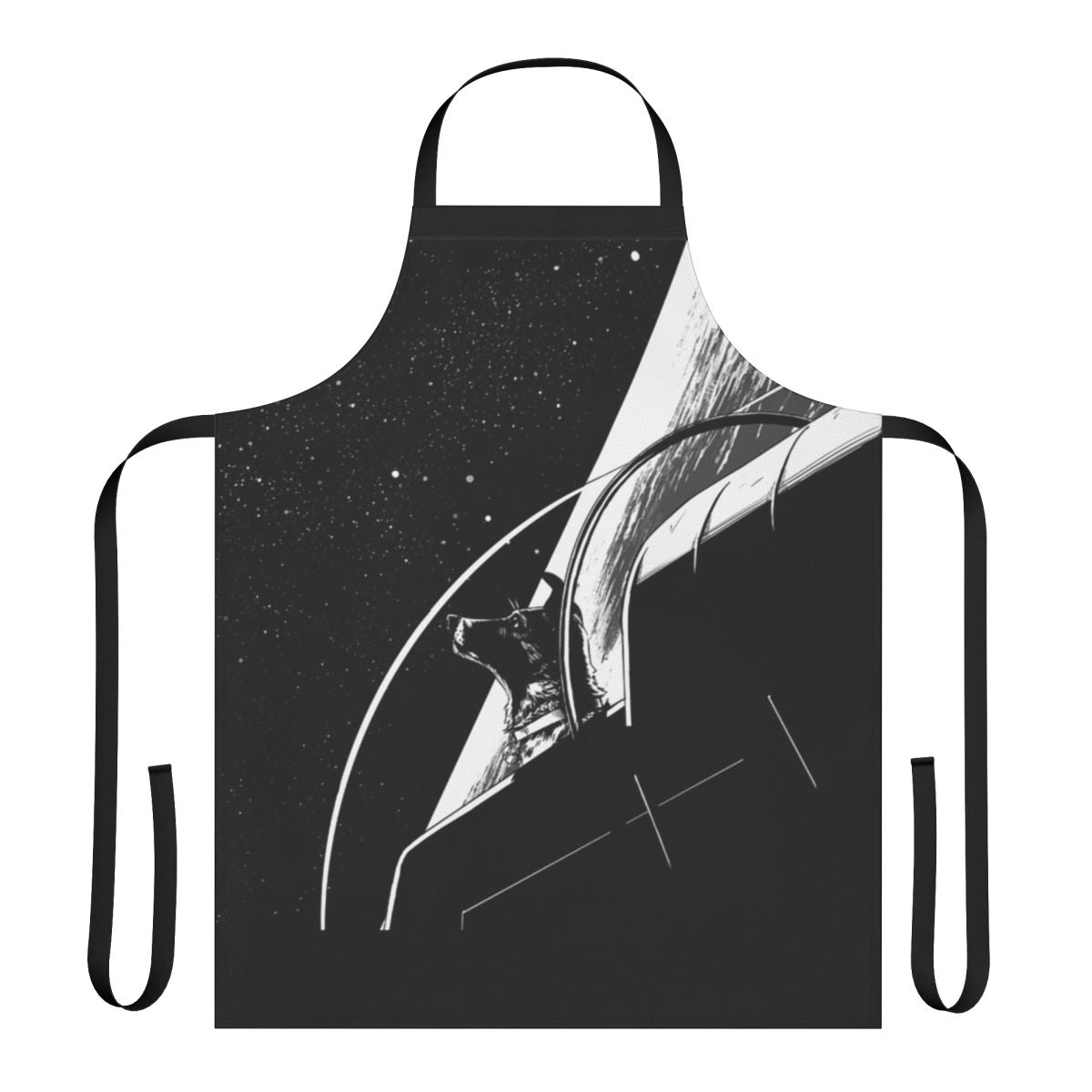 Laika the space dog on a vintage-style apron for stargazing and astronomy enthusiasts
