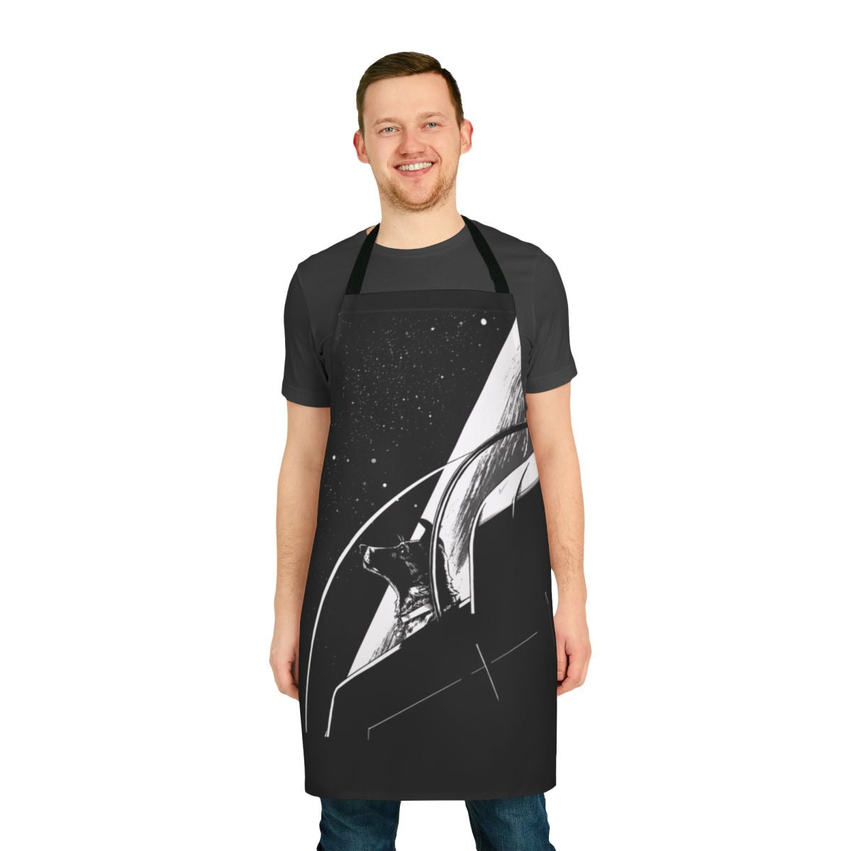 Laika the space dog on a vintage-style apron for stargazing and astronomy enthusiasts