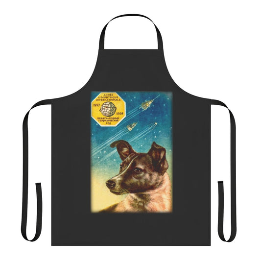 Vintage-style apron featuring Laika the famous Russian space dog from the Sputnik 2 mission