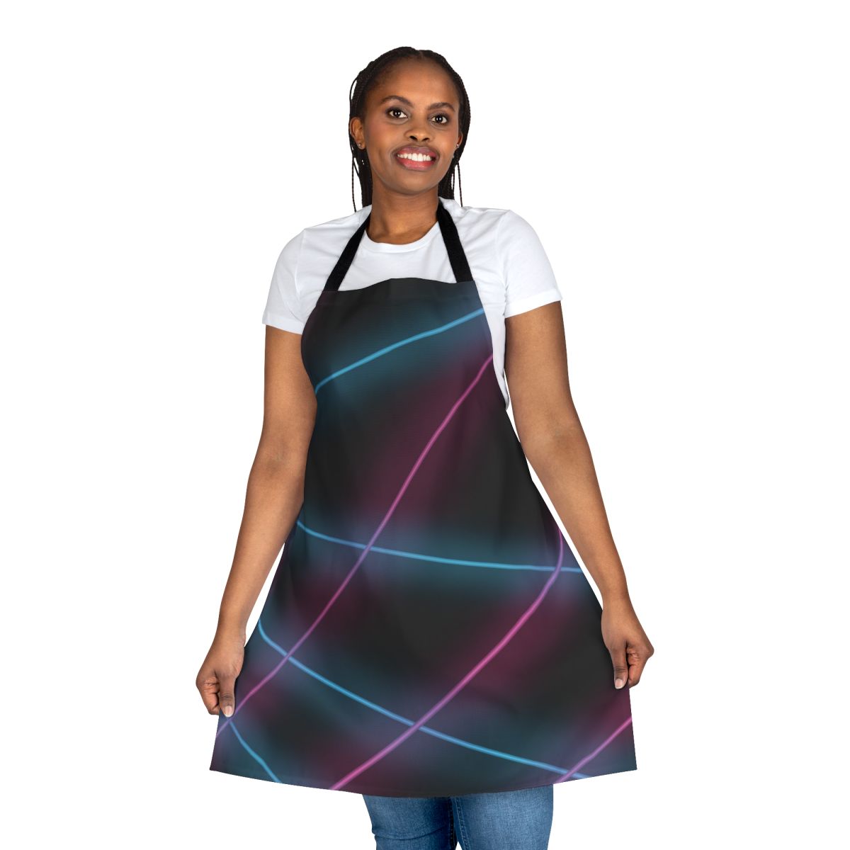 Retro laser grid backdrop apron with vaporwave inspired aesthetic for school photos