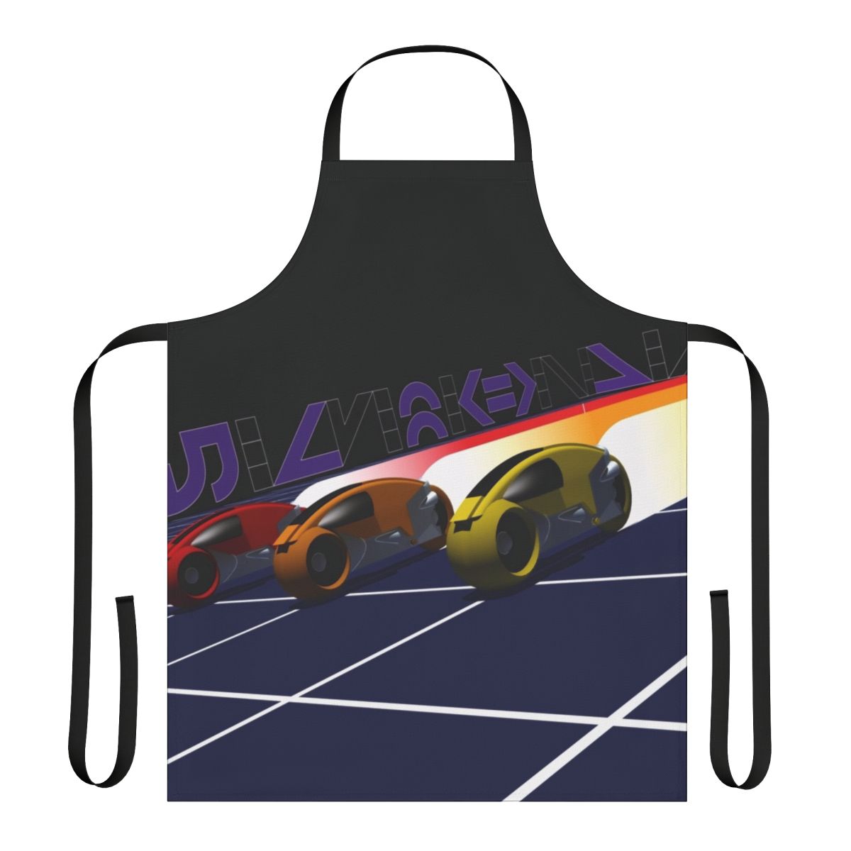 Retro-style apron featuring a Tron lightcycle racing grid design
