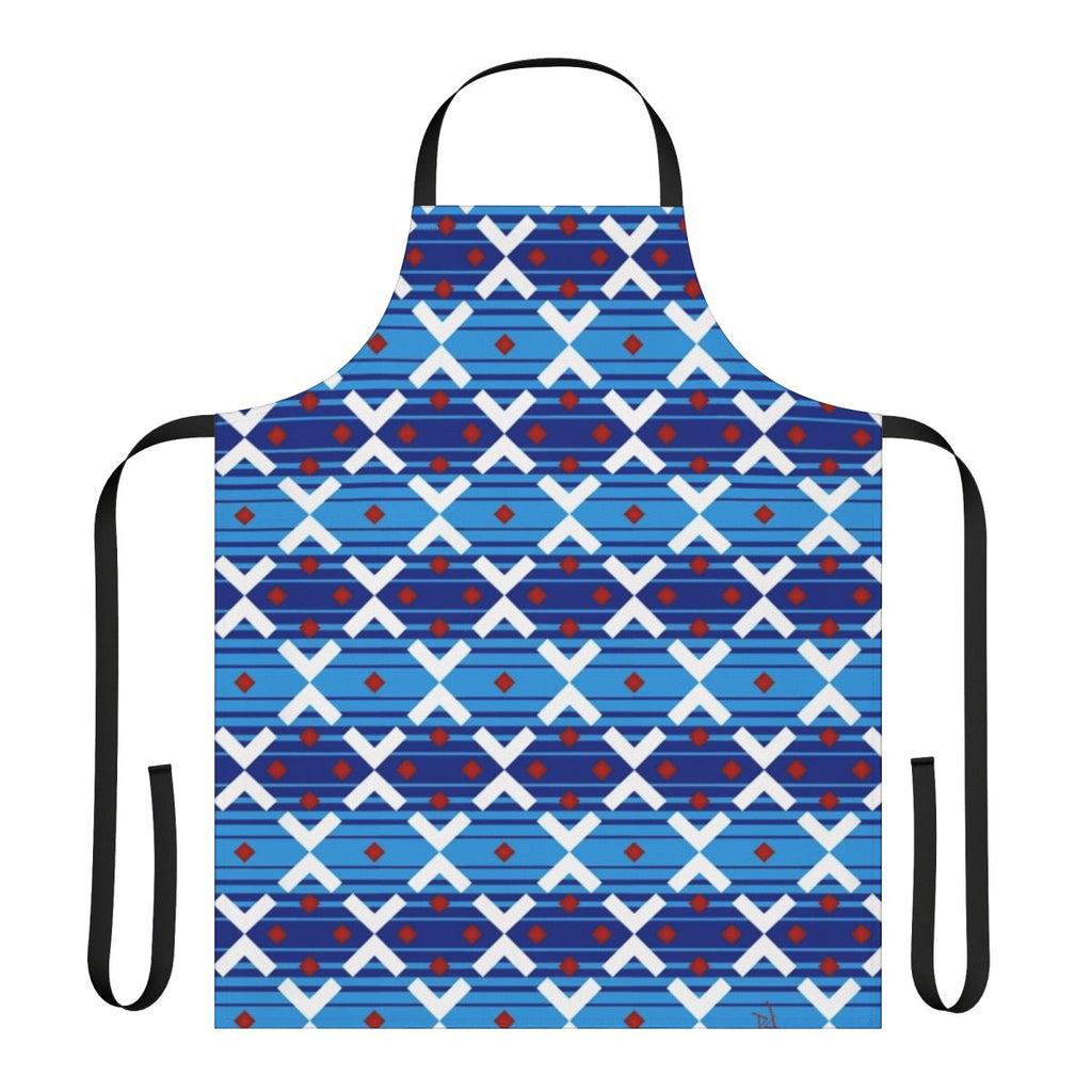Vintage-style blue apron with London Underground train seat pattern