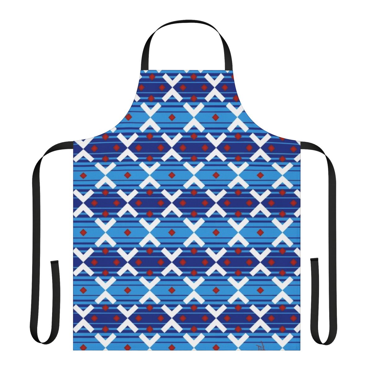 Vintage-style blue apron with London Underground train seat pattern