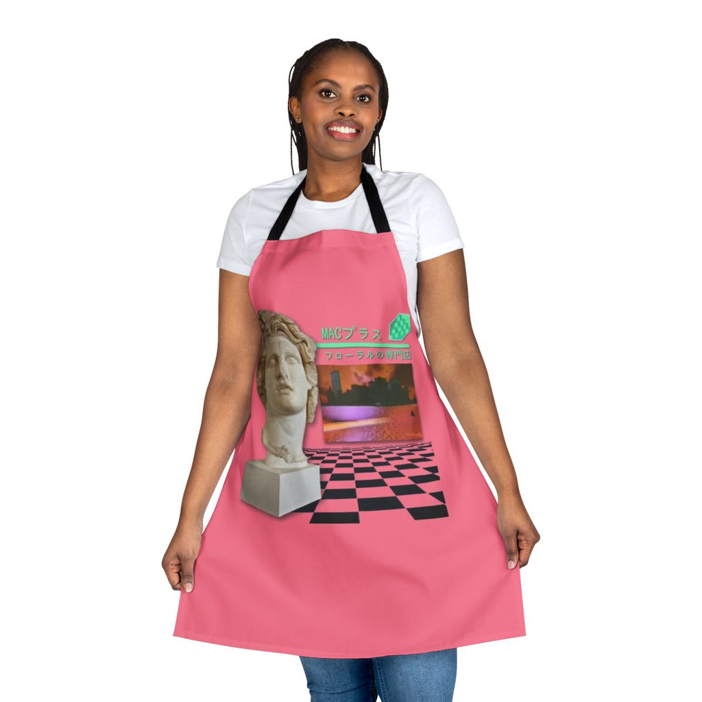 Retro-style floral apron with Macintosh Plus computer graphics