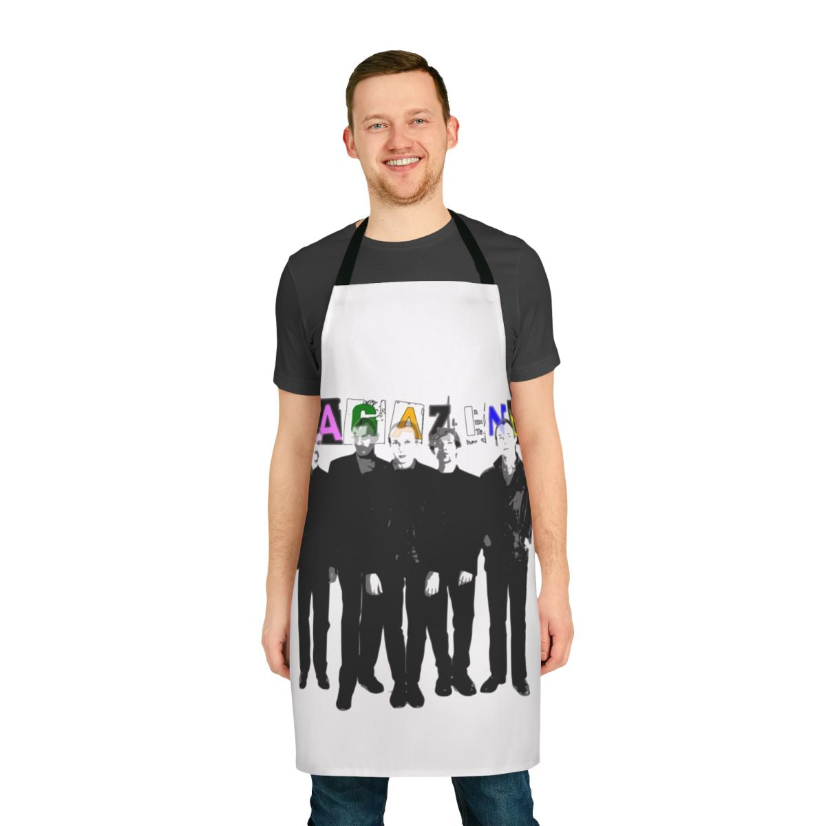 Retro apron featuring post punk music pioneers like Buzzcocks and Magazine