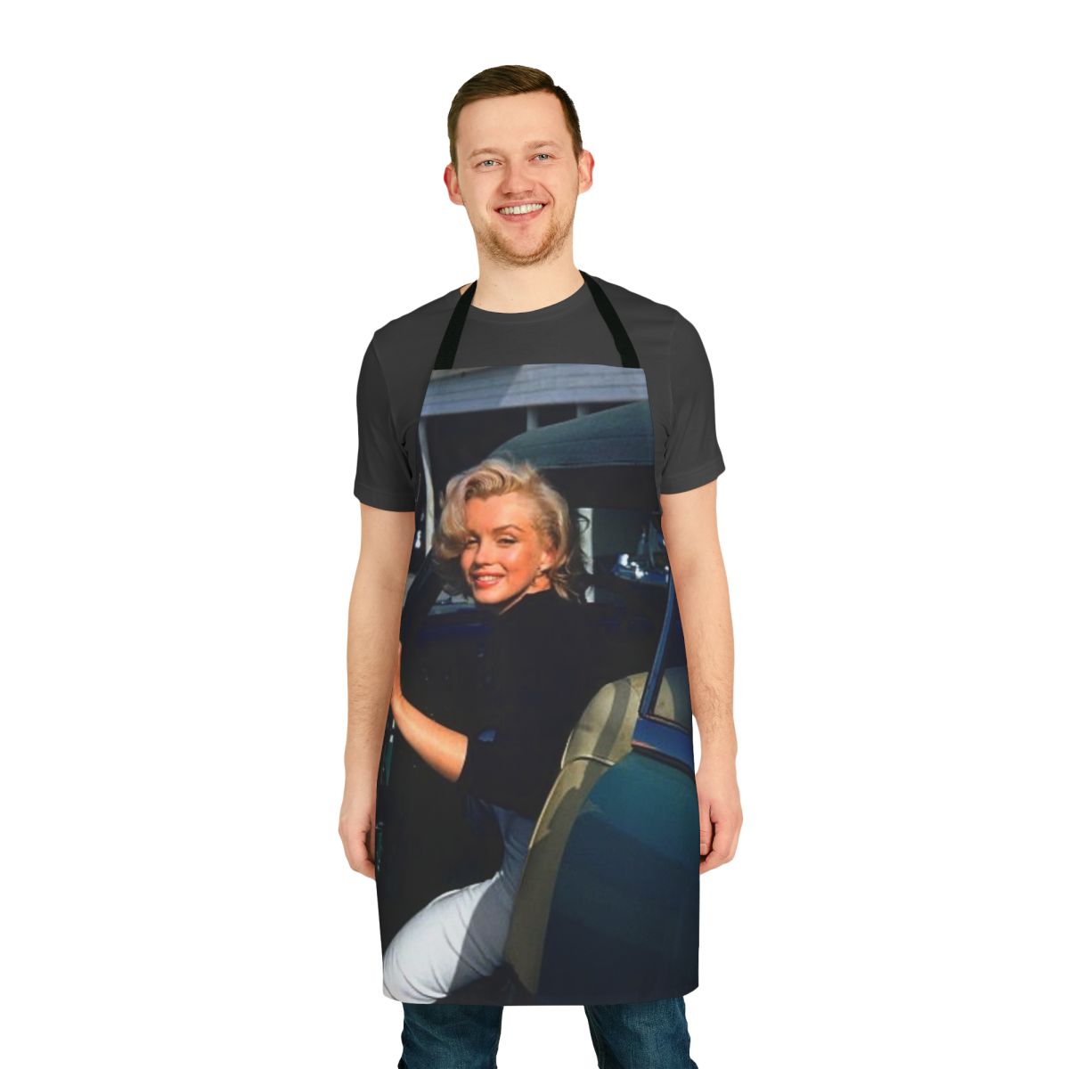 Retro-styled apron featuring a portrait of Marilyn Monroe, the iconic Hollywood actress