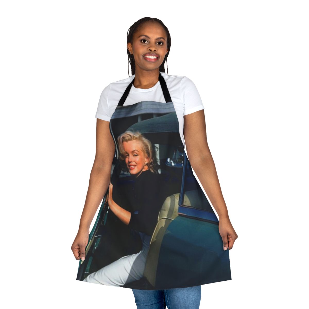 Retro-styled apron featuring a portrait of Marilyn Monroe, the iconic Hollywood actress