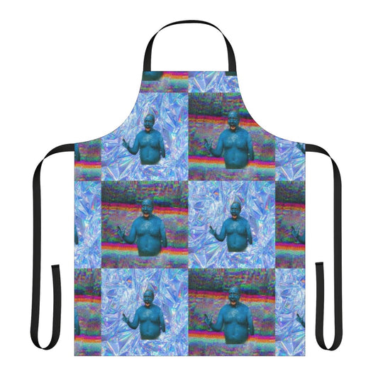 "Retro-styled vaporwave apron featuring Marty Wolf from the 2000s film 'Big Fat Liar'"