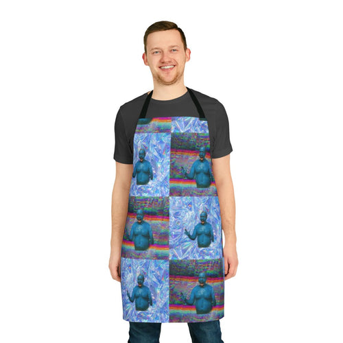 "Retro-styled vaporwave apron featuring Marty Wolf from the 2000s film 'Big Fat Liar'"
