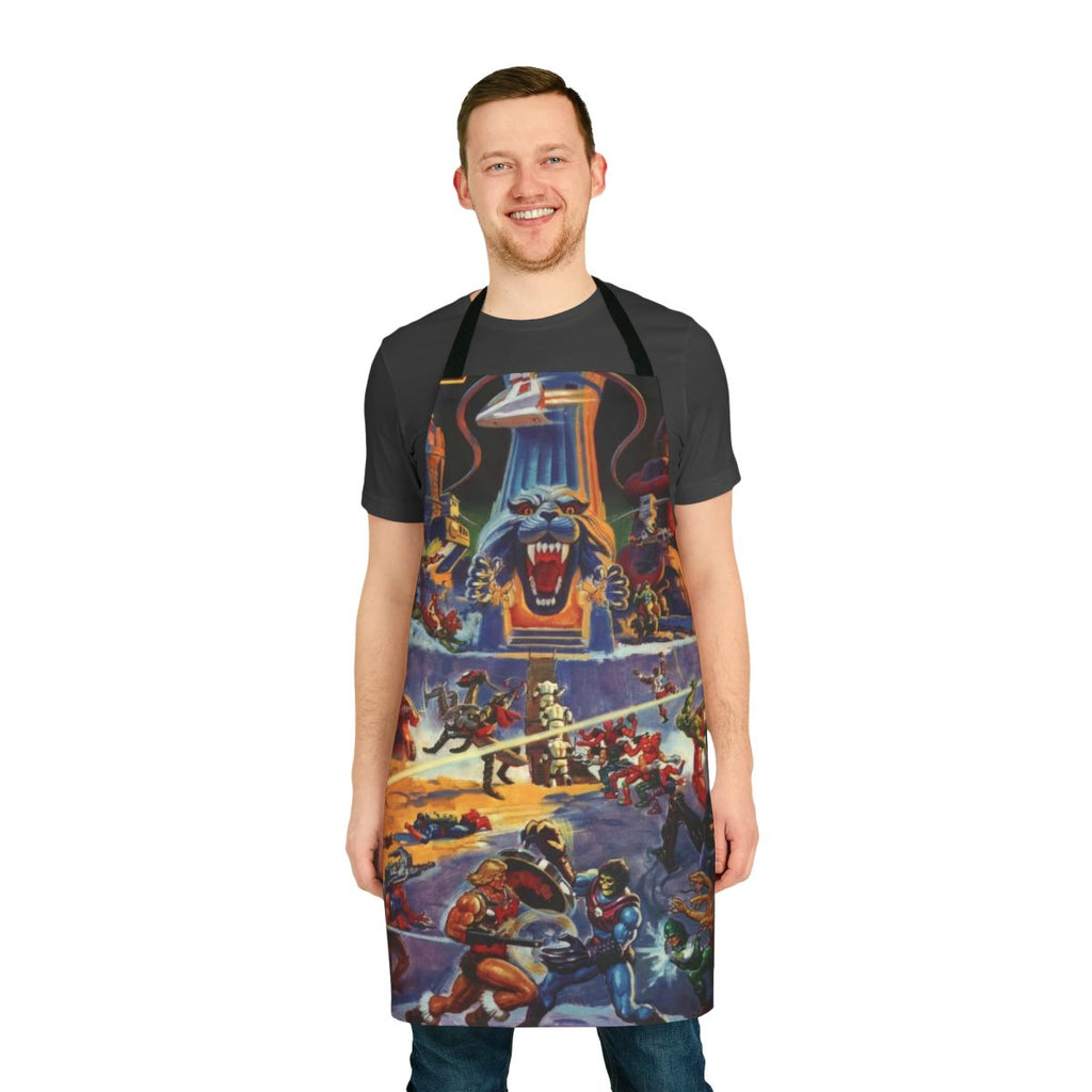 Retro Masters of the Universe themed superhero kitchen apron