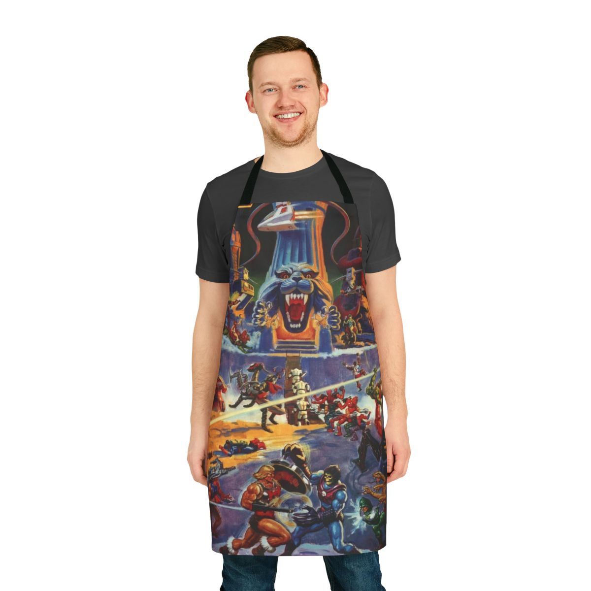 Retro Masters of the Universe themed superhero kitchen apron