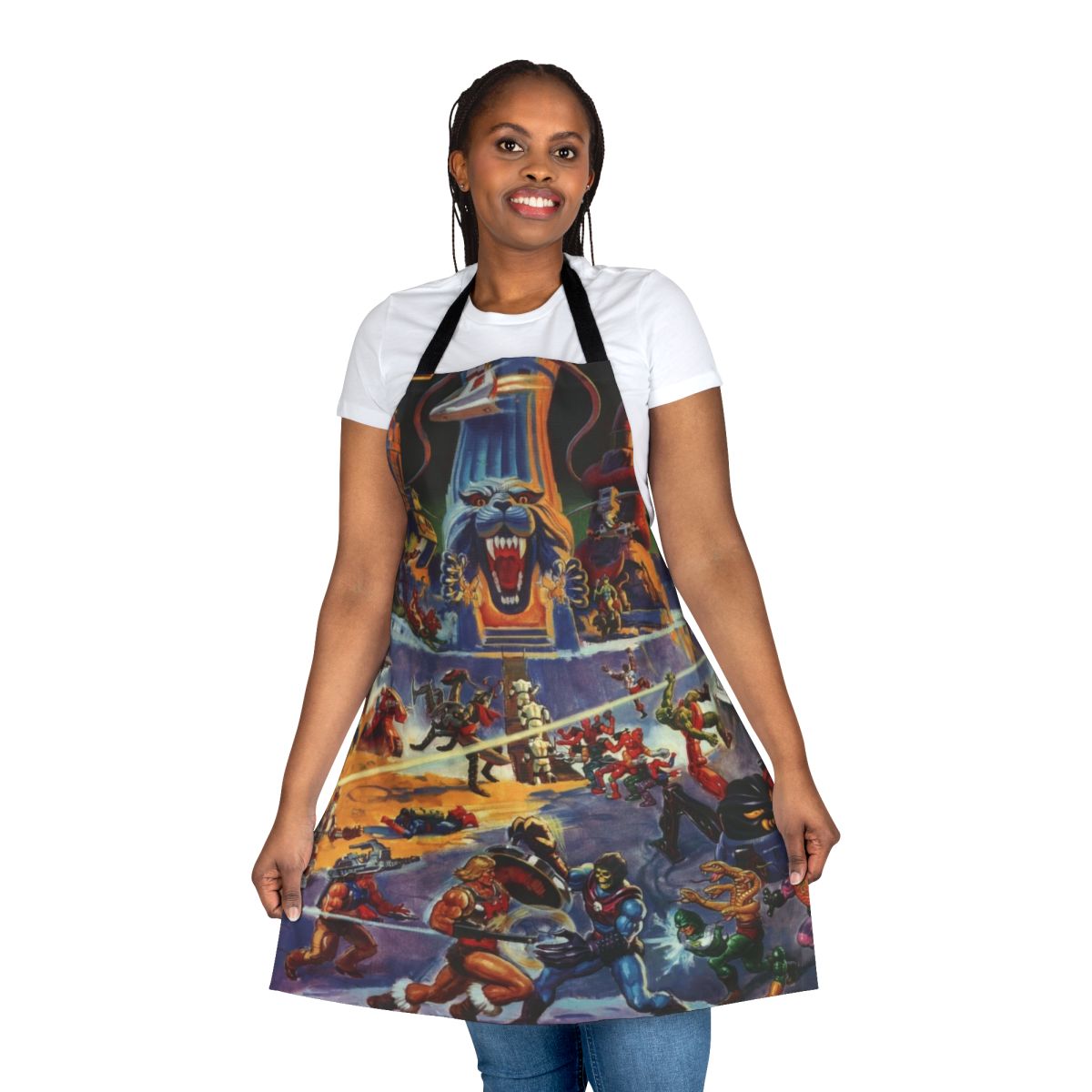 Retro Masters of the Universe themed superhero kitchen apron