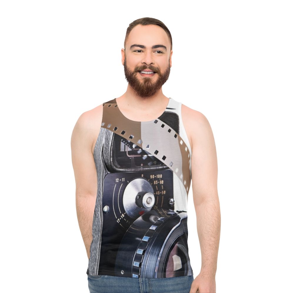 Retro mechanical movie camera and film unisex tank top