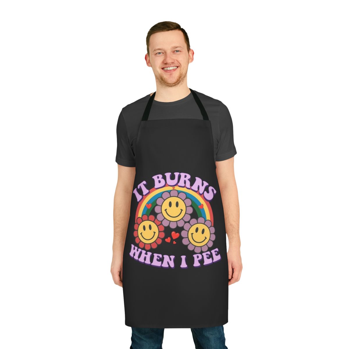 Retro-styled 'It Burns When I Pee' meme printed on a high-quality apron