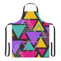 Retro apron featuring a colorful Memphis-inspired triangle pattern