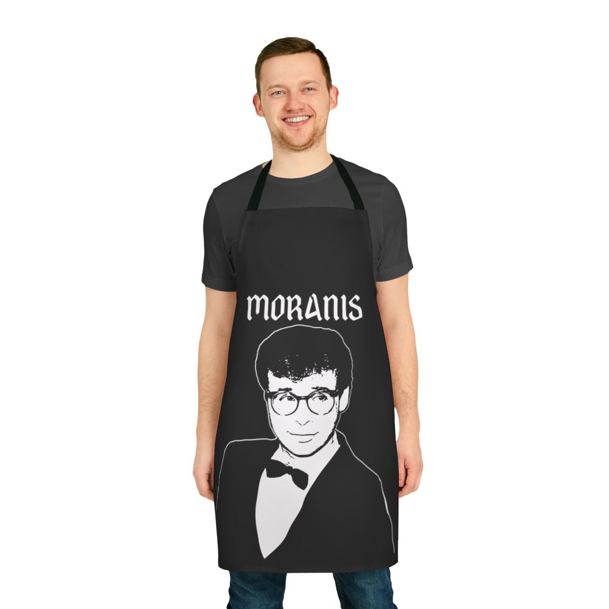 Retro metal apron featuring a stylized design inspired by the iconic comedic performances of Rick Moranis