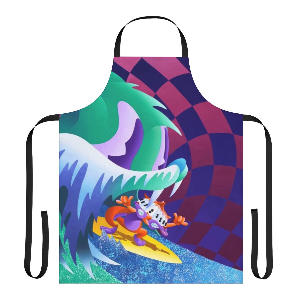 A stylish kitchen apron with a retro design inspired by the album art of the indie rock band MGMT.