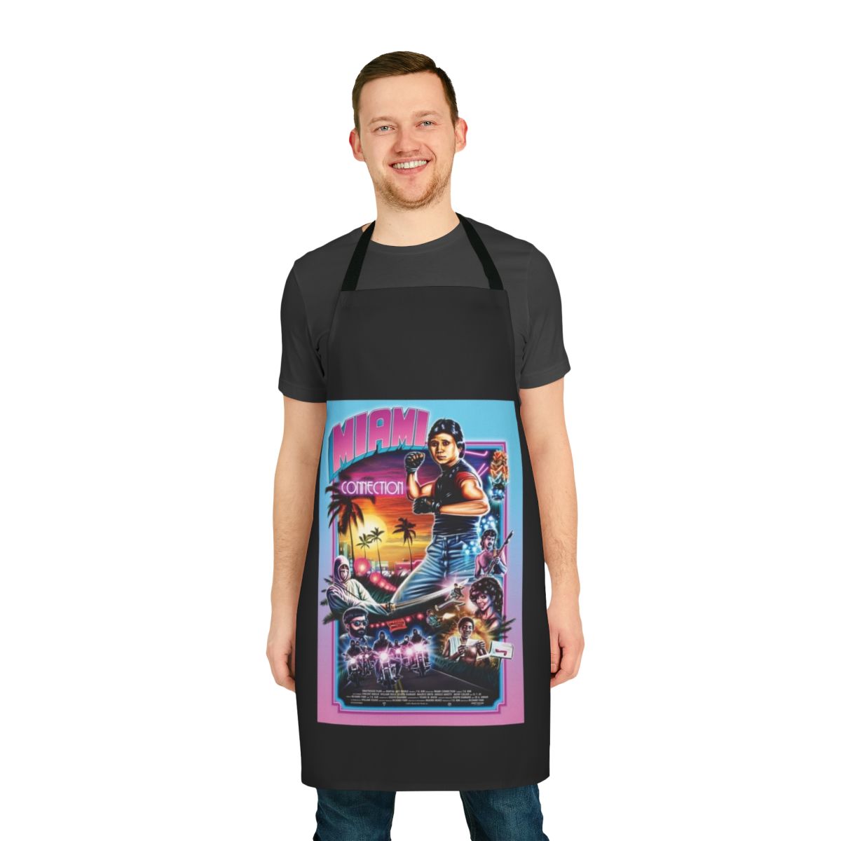 Miami Connection martial arts apron featuring 80s action movie style