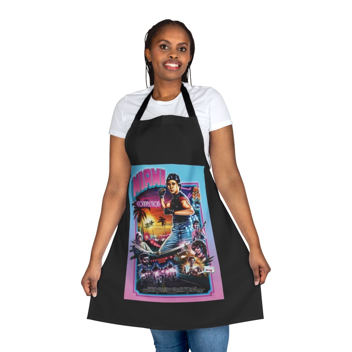Miami Connection martial arts apron featuring 80s action movie style