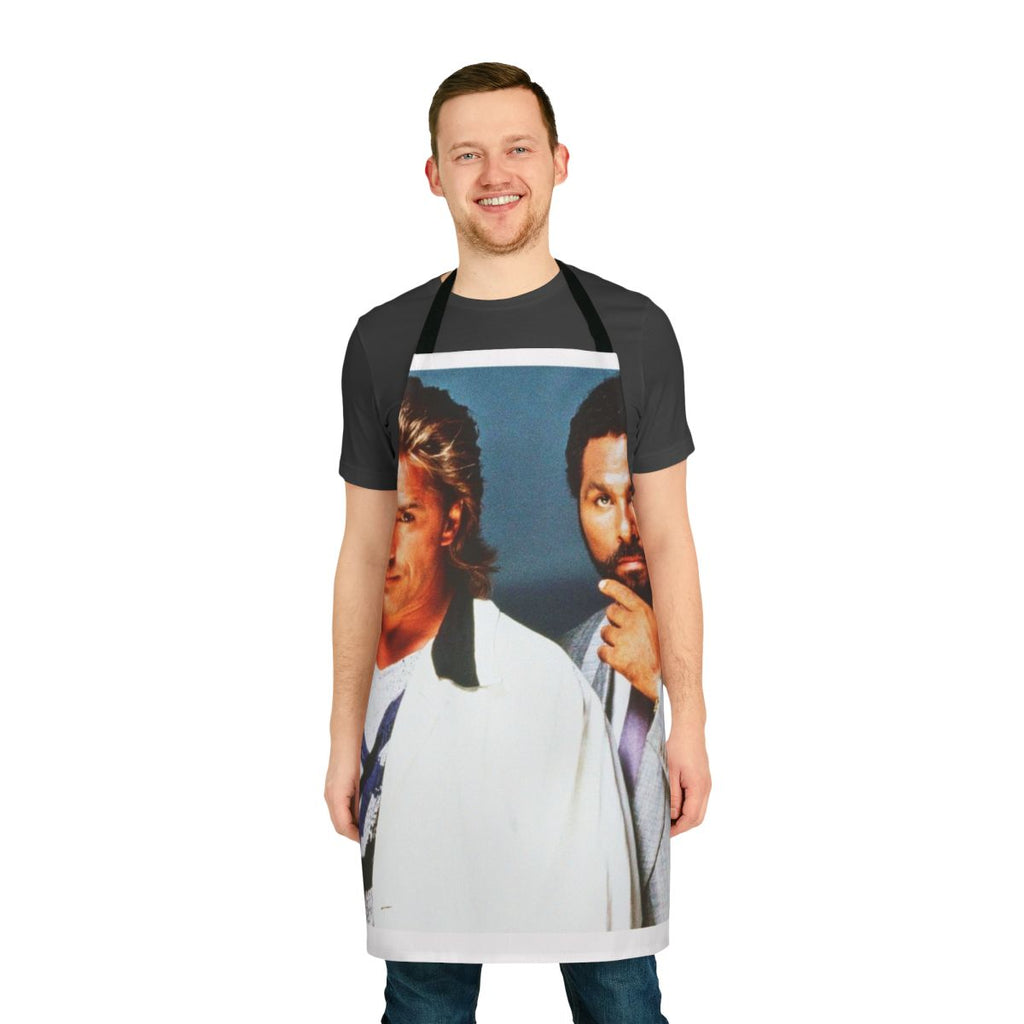 Vibrant Miami Vice-inspired apron featuring an iconic 80s movie car