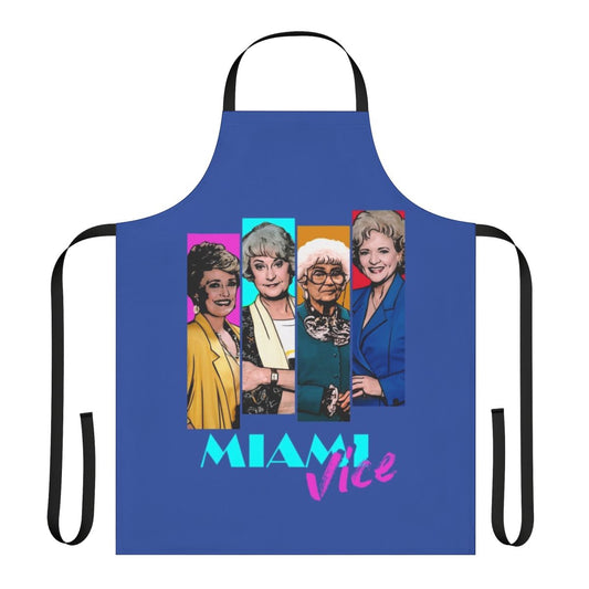 Vibrant Miami Vice-inspired apron featuring the iconic characters Sophia, Rose, Blanche, and Dorothy