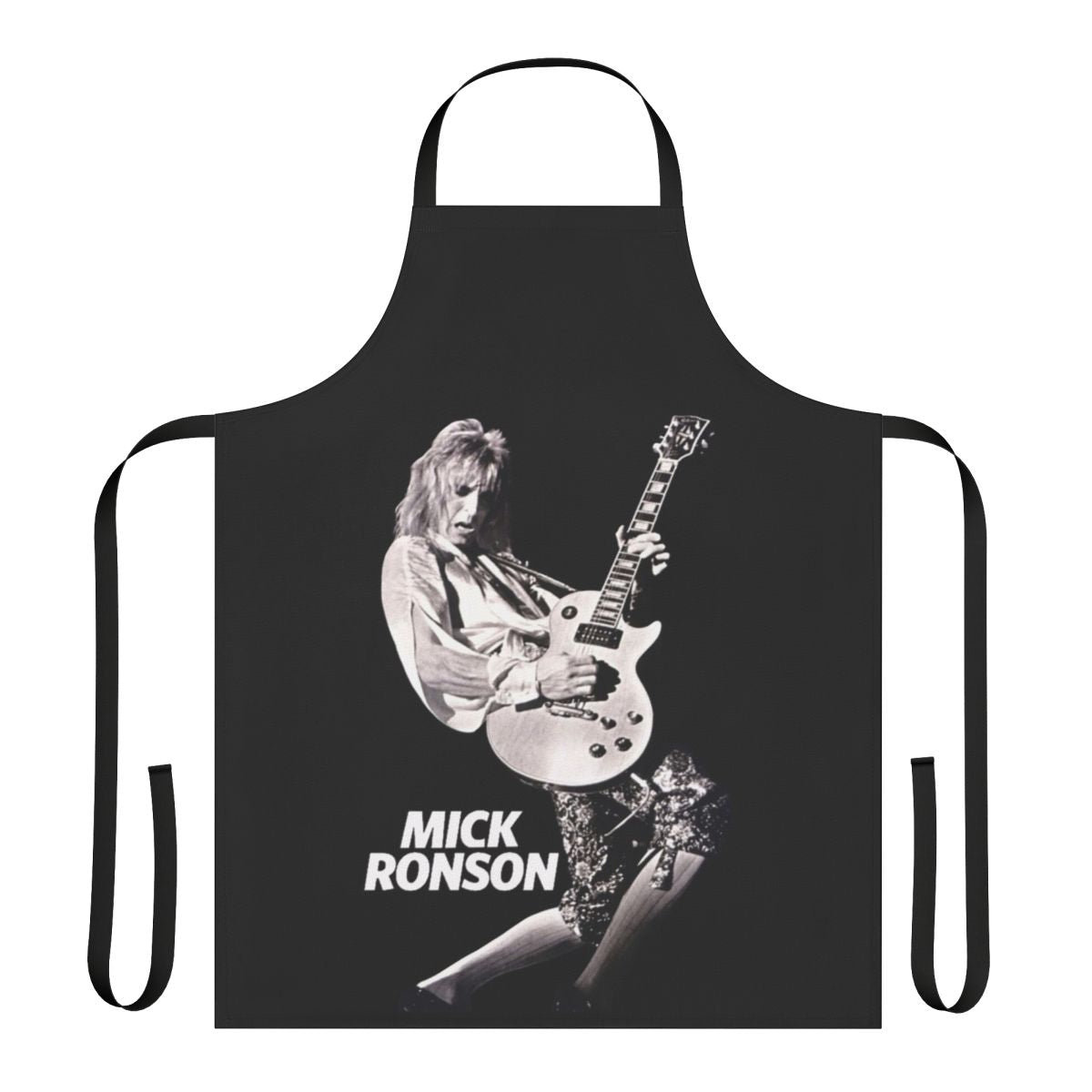 Retro-style apron featuring the name and image of legendary 1970s glam rock guitarist Mick Ronson.