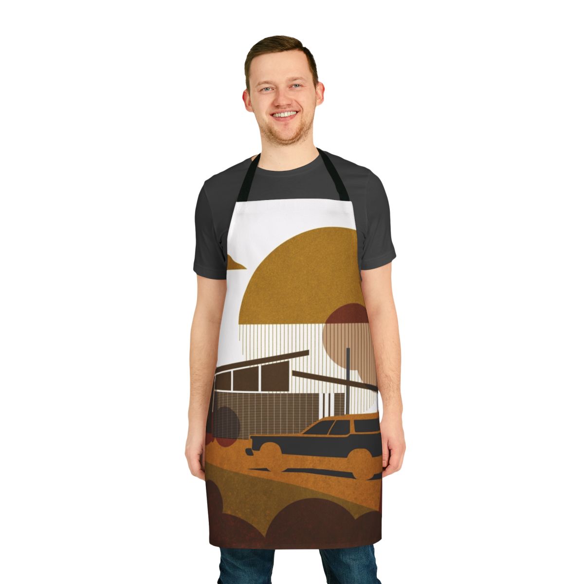 Vintage-inspired mid century modern apron with a retro station wagon design