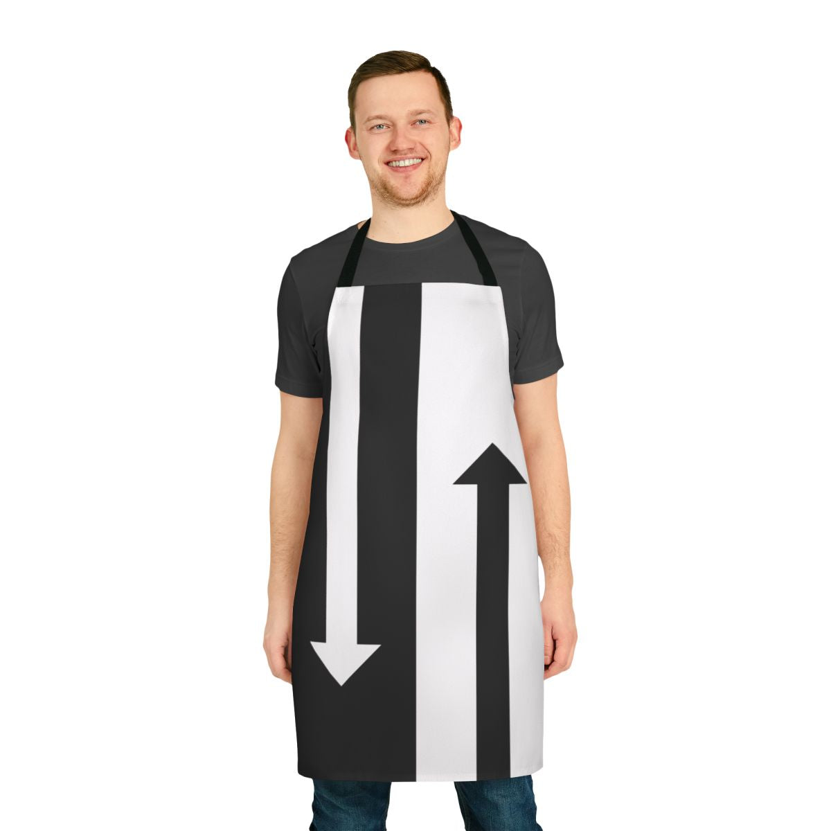 Mod-inspired arrows design apron in black and white