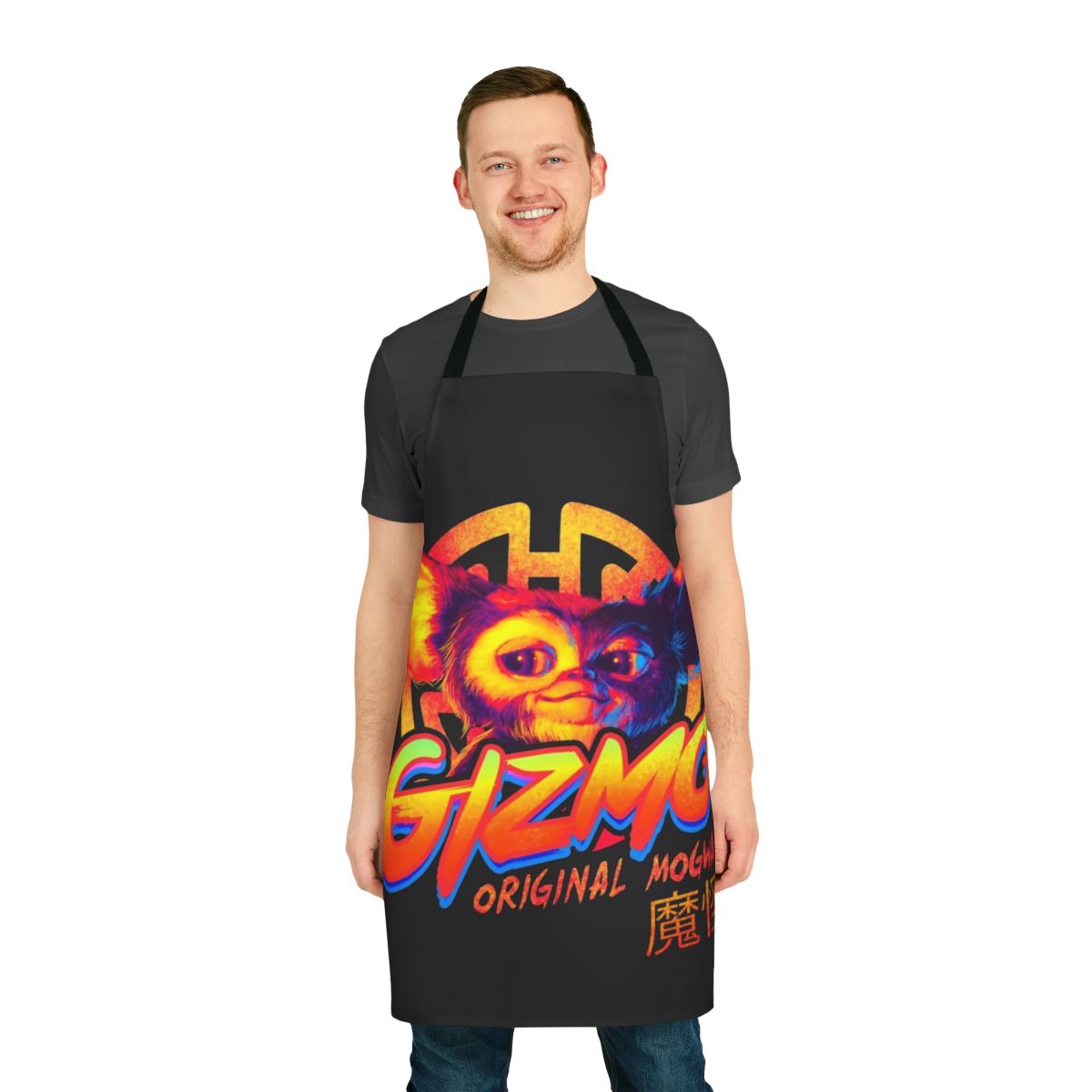 Retro-inspired Mogwai apron featuring classic Gremlins horror movie imagery