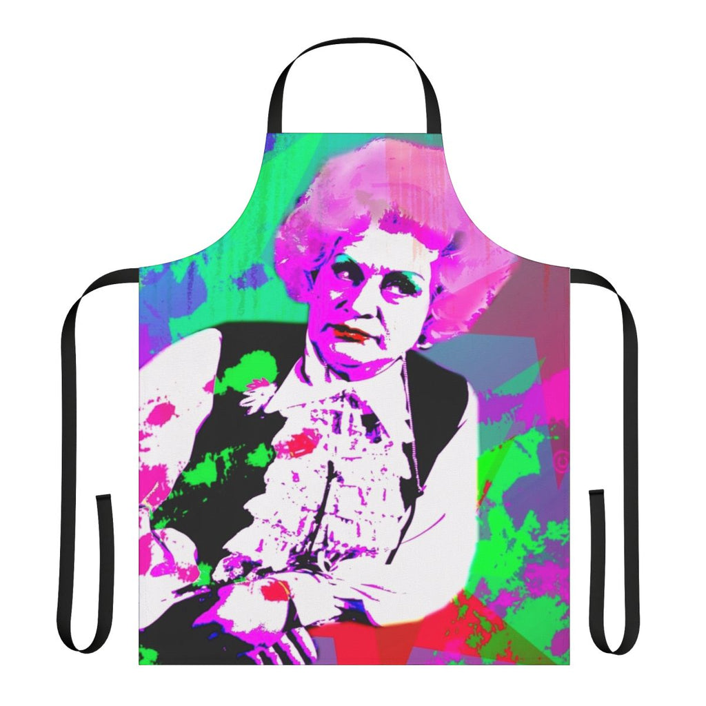 Retro-style apron featuring Molly Sugden's iconic Mrs. Slocombe character from the classic British sitcom 'Are You Being Served?'