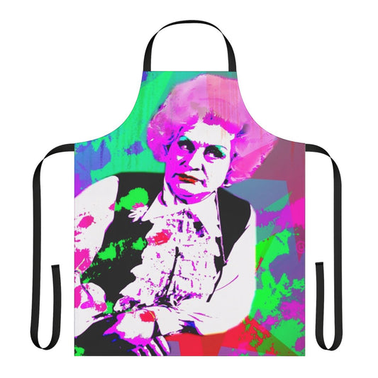 Retro-style apron featuring Molly Sugden's iconic Mrs. Slocombe character from the classic British sitcom 'Are You Being Served?'