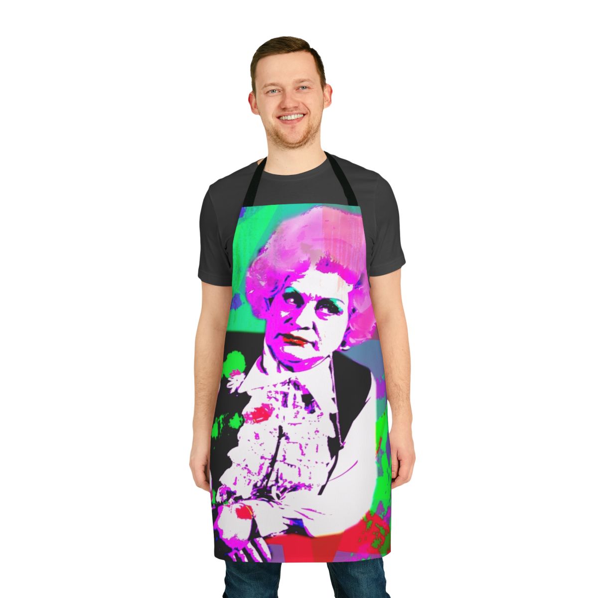 Retro-style apron featuring Molly Sugden's iconic Mrs. Slocombe character from the classic British sitcom 'Are You Being Served?'