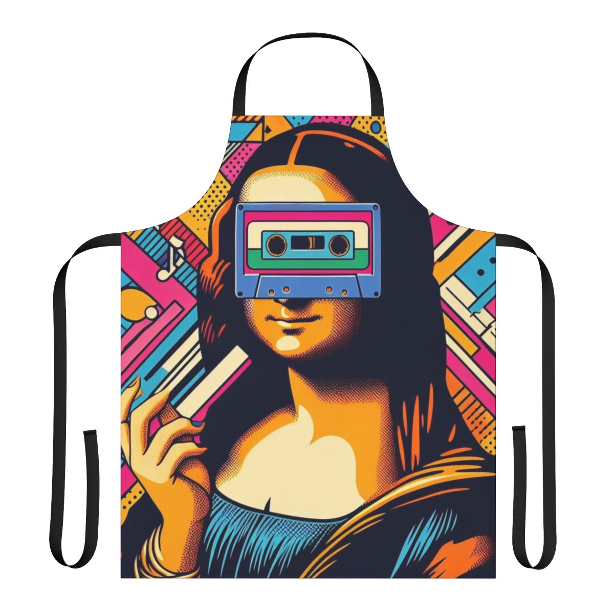 Dj Mona Apron featuring a digital print of the Mona Lisa painting