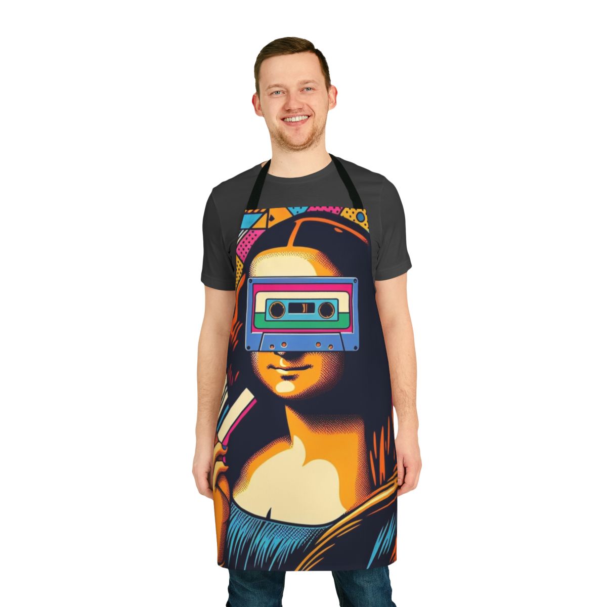 Dj Mona Apron featuring a digital print of the Mona Lisa painting