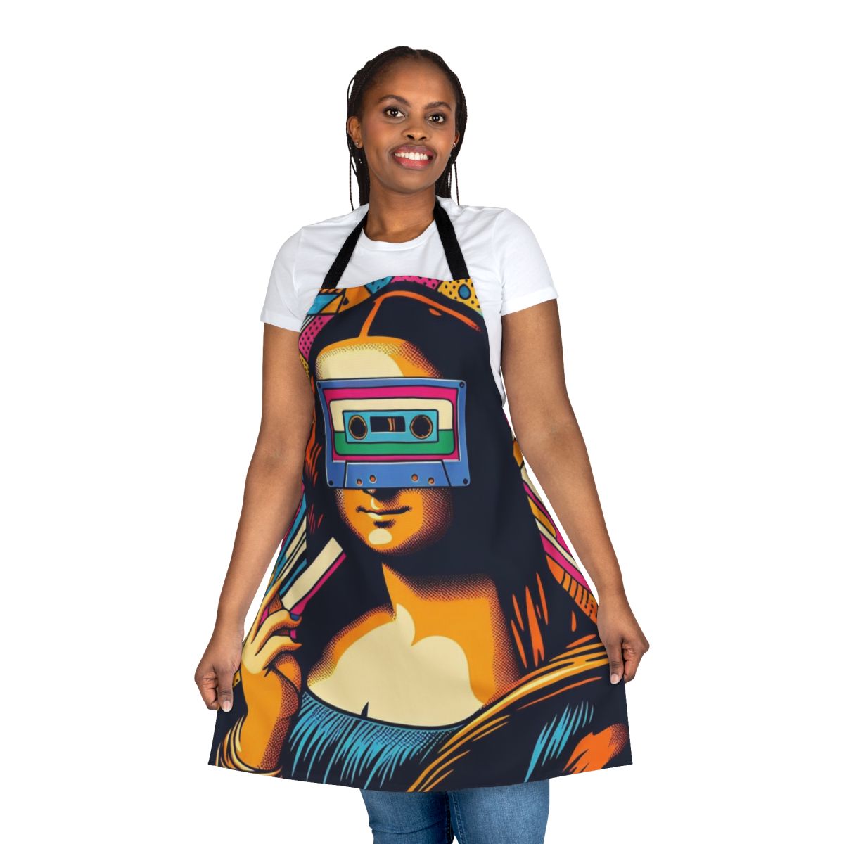 Dj Mona Apron featuring a digital print of the Mona Lisa painting