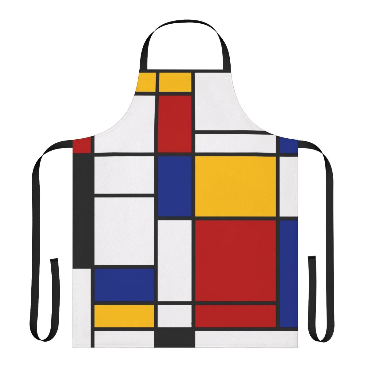 Apron featuring abstract geometric primary color design inspired by De Stijl and Mondrian art