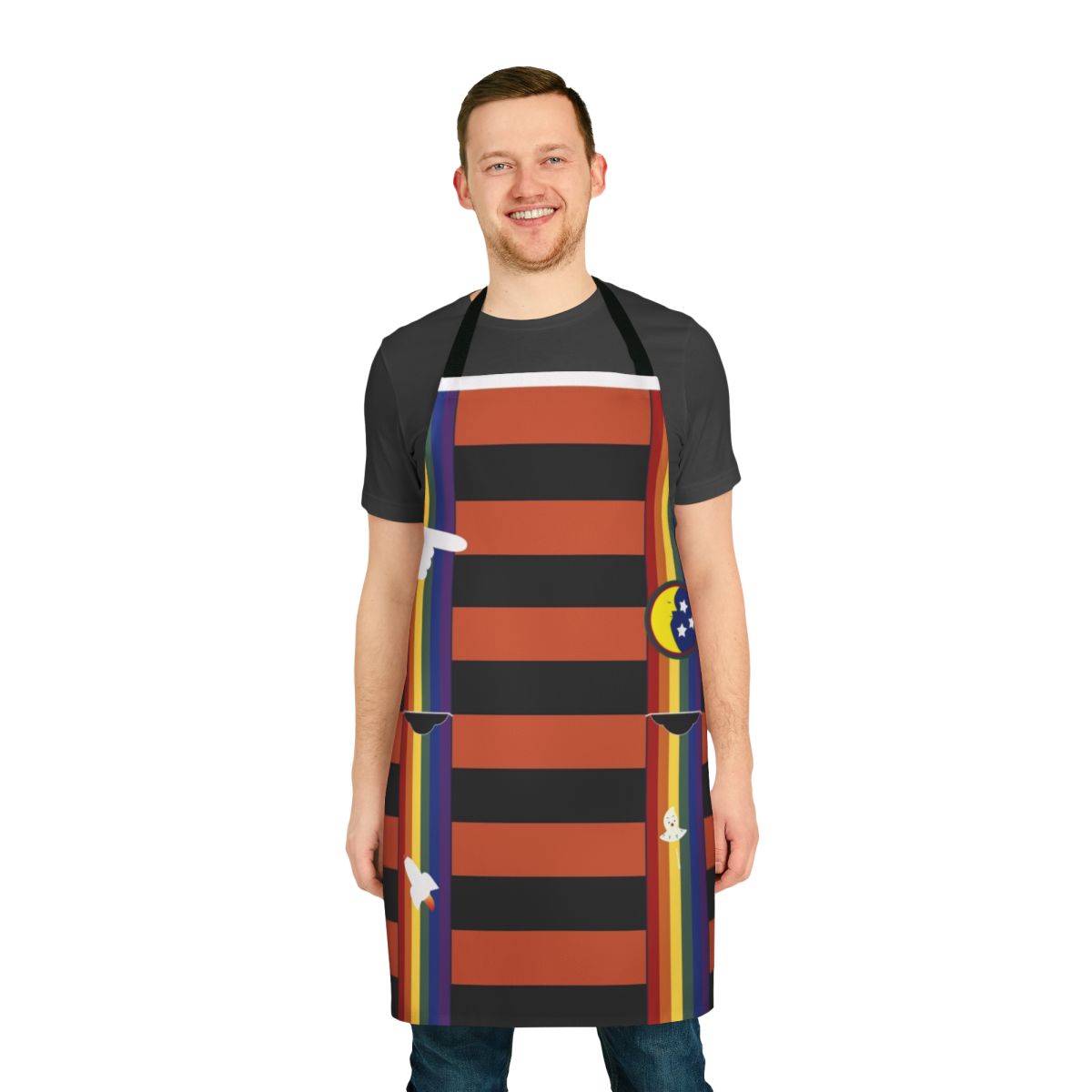 Retro-styled apron featuring Mork from Mork & Mindy motifs and iconography