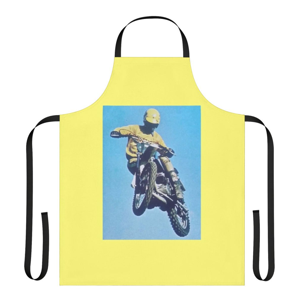 Vintage-inspired motocross apron with dirt bike and motorcycle imagery