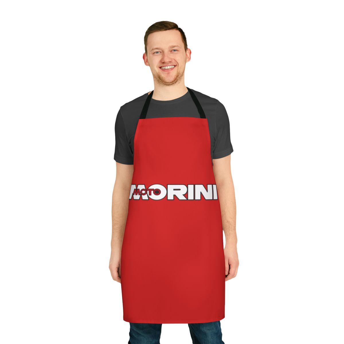 Retro graphic apron featuring a vintage Moto Morini motorcycle design