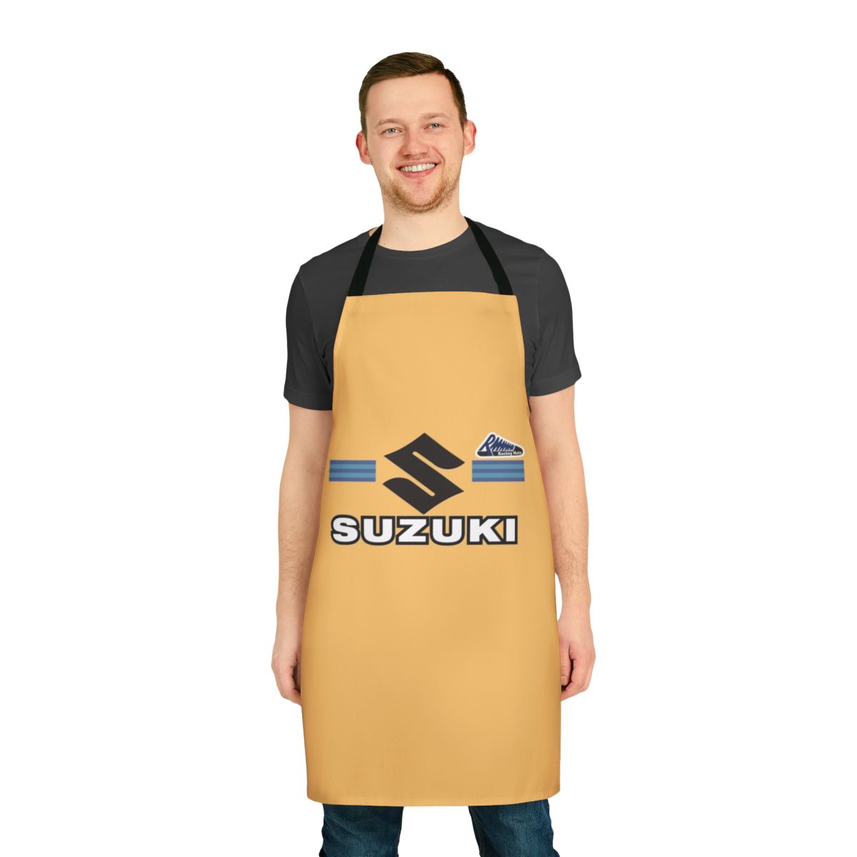 Vintage-inspired shirt apron with retro motorcycle graphics